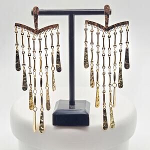 Anthropologie Hammered Chandelier Drop Earrings Gold Tone Gorgeous Rare Find
